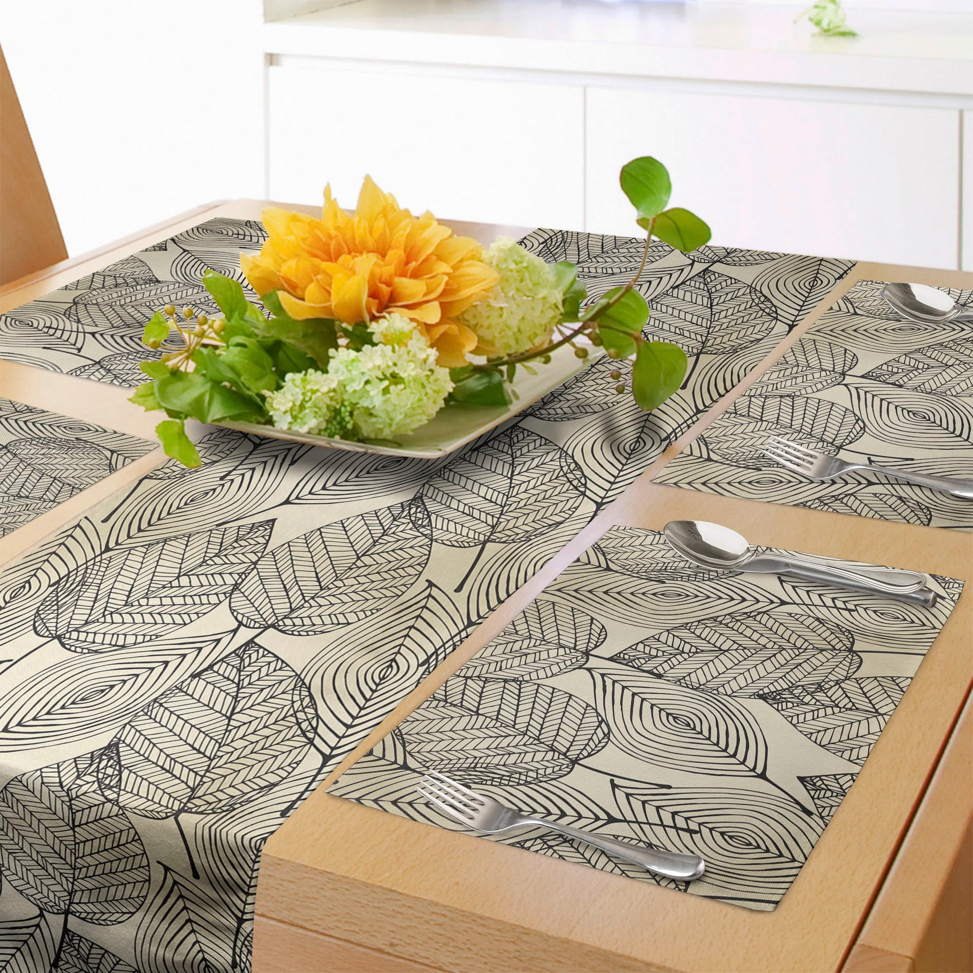 Ambesonne Beige Table Runner & Placemats, Autumn