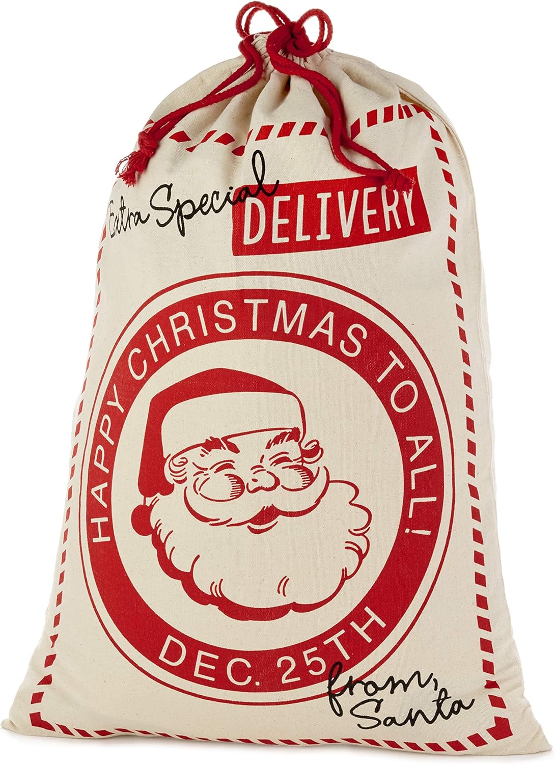 Hallmark Drawstring Christmas Gift Bag Set Red and White Stripe Santa 2
