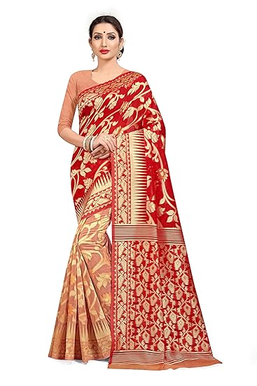 Buy Proton Fabrics Exclusive Weaved Soft Cotton Dhakai Jamdani Red And Chiku Color At Amazon In