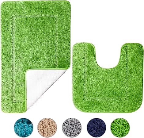 Soanny Green Bath Mat Set Of 2 High Density Soft Microfiber Non Slip Bathroom Mats With