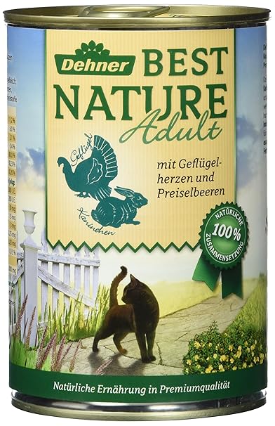 Dehner Best Nature Katzenfutter Adult Geflügelherzen und Kaninchen, 6 x 400 g