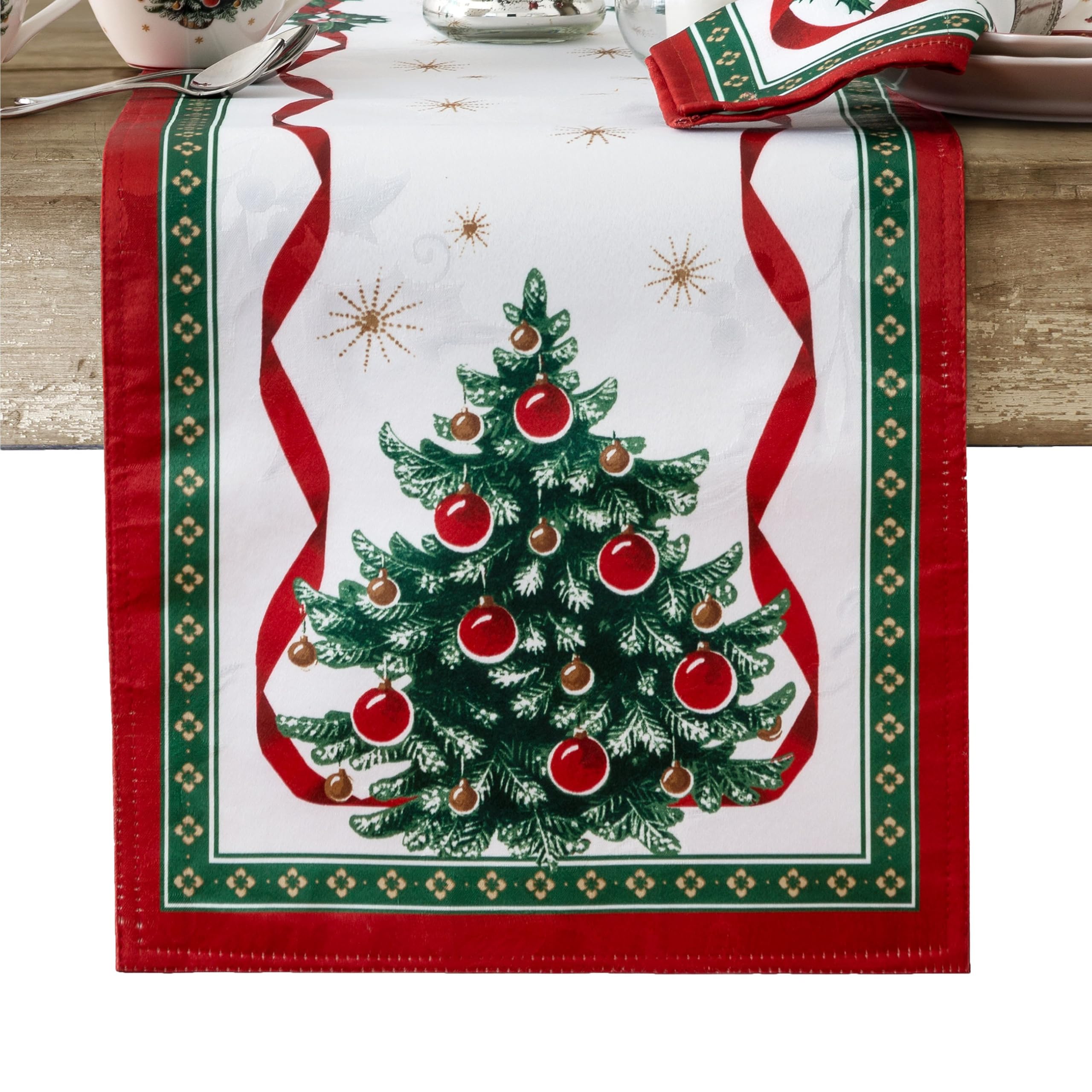 Elrene Home Fashions Villeroy & Boch Toy's Delight Christmas Table Runner, Festive Holiday Table Decor, 13 Inches x 70 Inches