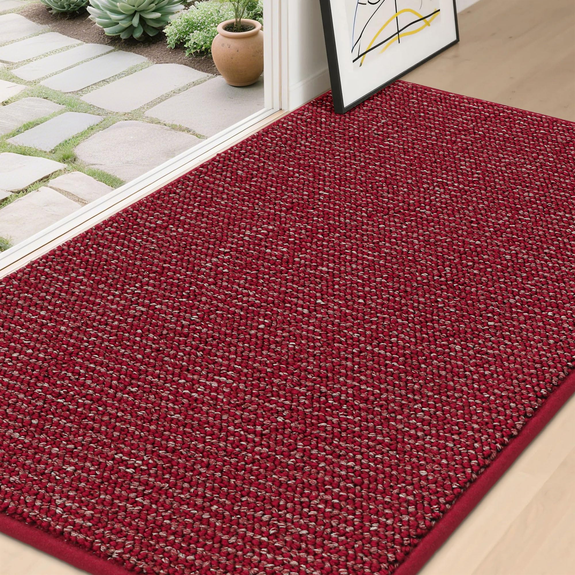 BEQHAUSE Dirt Trapper Door Mat 36" x 60", Non-Slip Washable Doormats Entrance Mat, Dirt Resistant and Absorbent Welcome Mat, Low Profile Floor Mats for Front Back Door and Entryway, Red Image