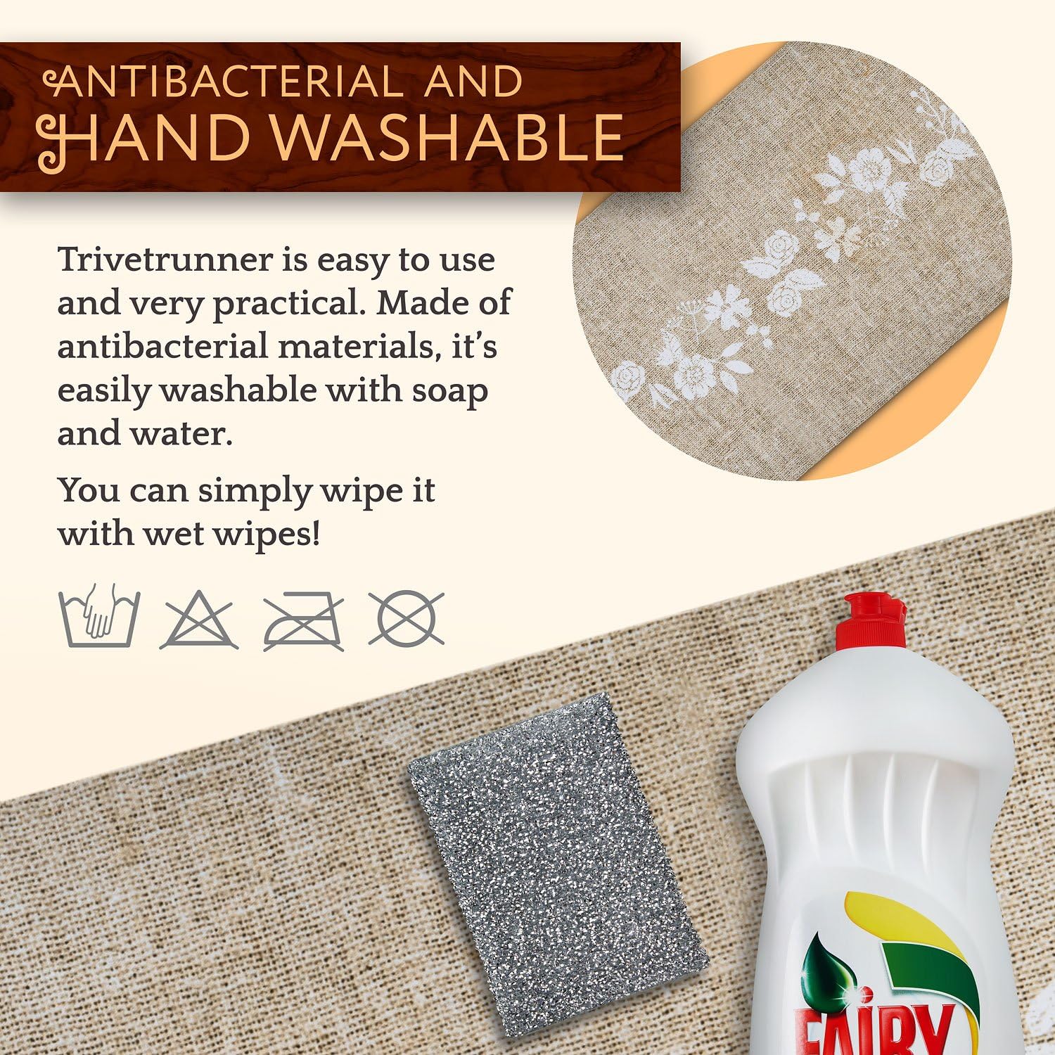 Trivetrunner :Decorative Trivet and Kitchen Table Runners Handles Heat Up to 300F, Anti Slip for Hot Dishes and Pots, Protect Furniture Countertops,Dressers and Island Protector(Jute & Flowers): Home & Kitchen