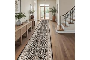 TOPRUUG Washable Hallway Runner Rug 3x20: Non Slip Runner Rugs with Rubber Backing Soft Kitchen Rug Farmhouse Distressed Carpet Runner for Living Room Bedroom Bathroom (Black, 3X20)