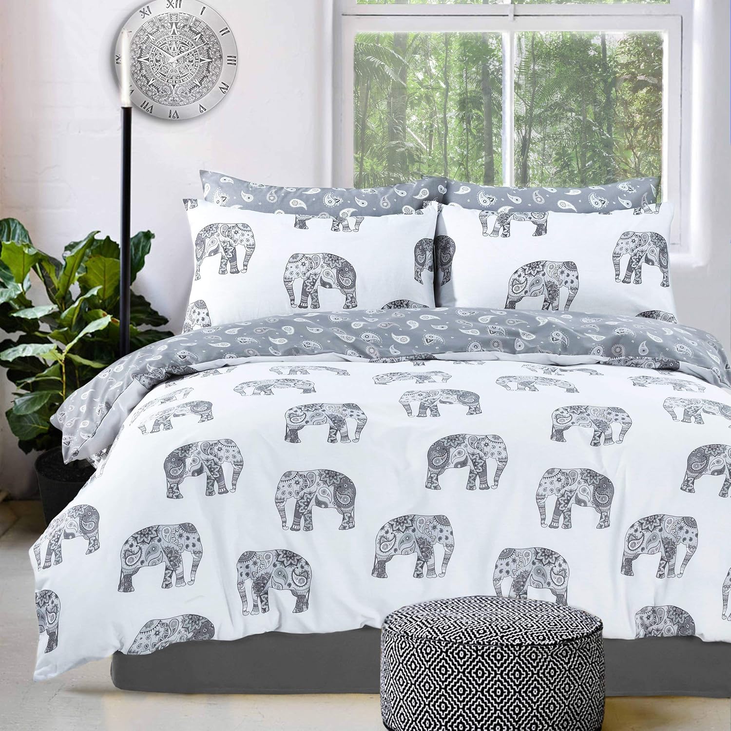Sleepdown Elephant Grey Reversible Duvet Quilt Cover + PillowCases