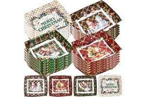 WorldBazaar 24Pcs Christmas Serving Trays Christmas Large Paper Plates Trays for Cookies Nacho Snack Serving Bowl Holiday Winter BBQ Party Supplies