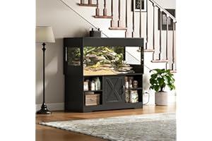 Herture 120 Gallon Reptile Tank with Stand, 4x2x2 Terrarium Enclosure for Bearded Dragons, Snakes, Lizards – Sliding Acrylic Doors, Mesh Top, Storage Cabinet, Built-in Power Outlet Black PX01RTB