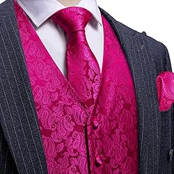 Barry.Wang Hot Pink Vest for Men Paisley Silk