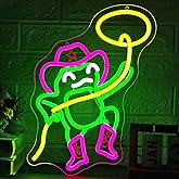 Cowboy Frog Neon Sign for Wall Decor Dimmable Cowboy Animal Neon Light for Man Cave LED Anime Sign USB Powered for Music Room Studio Bar Beer Party Christmas Birthday Gift Size14.9 * 11.1In(WZCP334)
