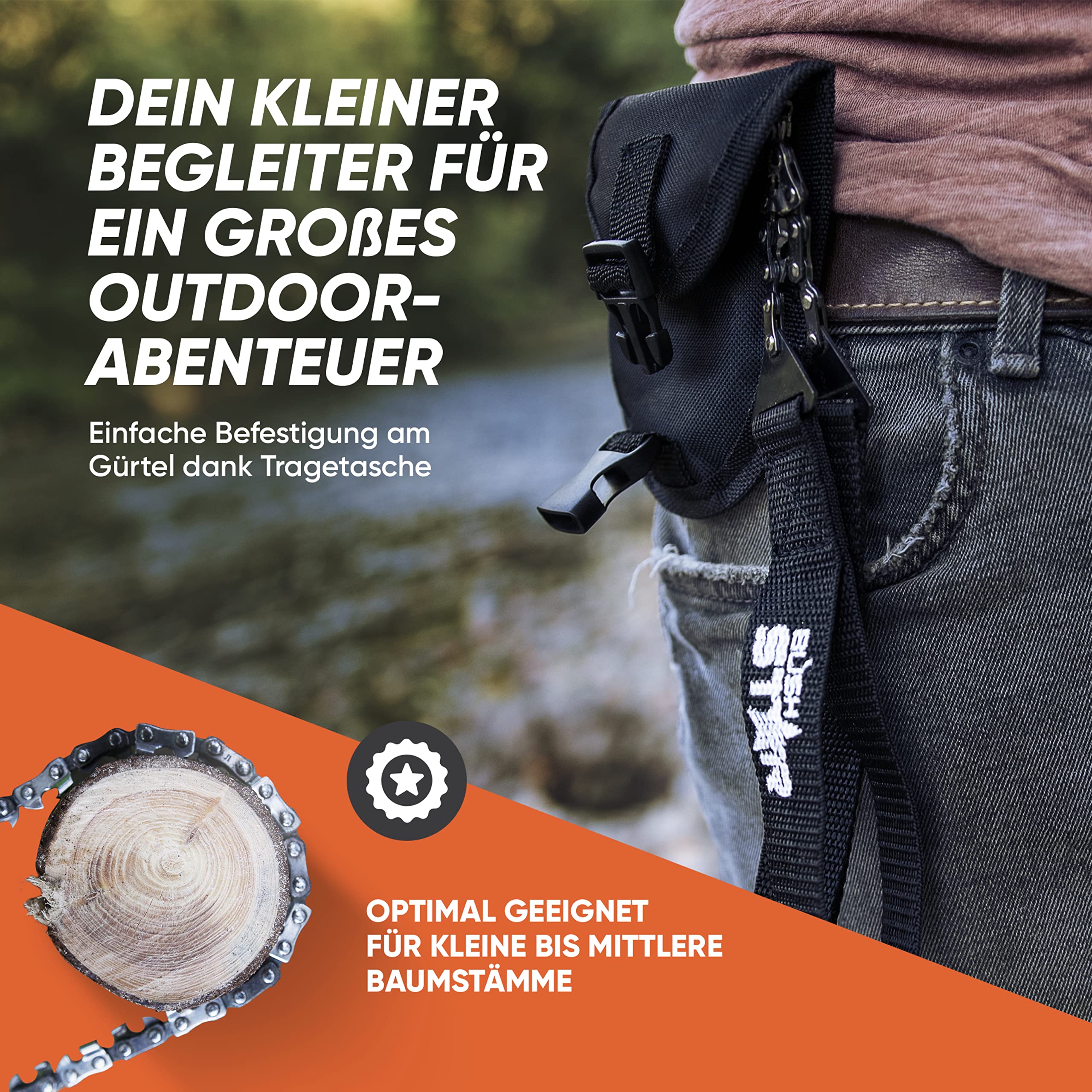 Bushstar Handkettensäge mit 33 Zähnen inkl. Gürteltasche und GRATIS FEUERSTARTER Holz schnell und einfach sägen - Premium Hand-/AST-/Holz-/Gartensäge für Survival, Outdoor & Camping 2