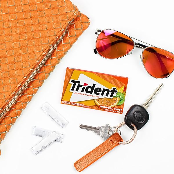 TRIDENT TROPICAL TWIST SUGAR-FREE CHEWING GUM, 3 PACKS OF 14 PIECES (42 TOTAL PIECES)