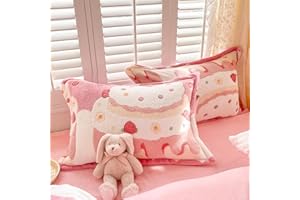 MorroMorn Decorative Pillows Covers Pink Kawaii, 2 Packs Plush Pillow Cases Standard Size, Soft Furry Throw Pillowcase Cushion Shams with Zipper Closure Girls Room Decor (Cream Cake, Standard)
