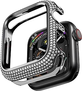 BaiHui 40mm Bling Case Compatible with Apple Watch 40mm Series 6/SE/5/4 Watch Case,Stainless Steel Protective Case Sparkling Crystal Diamonds Bezel Cover Bumper for Women/Girls - Black