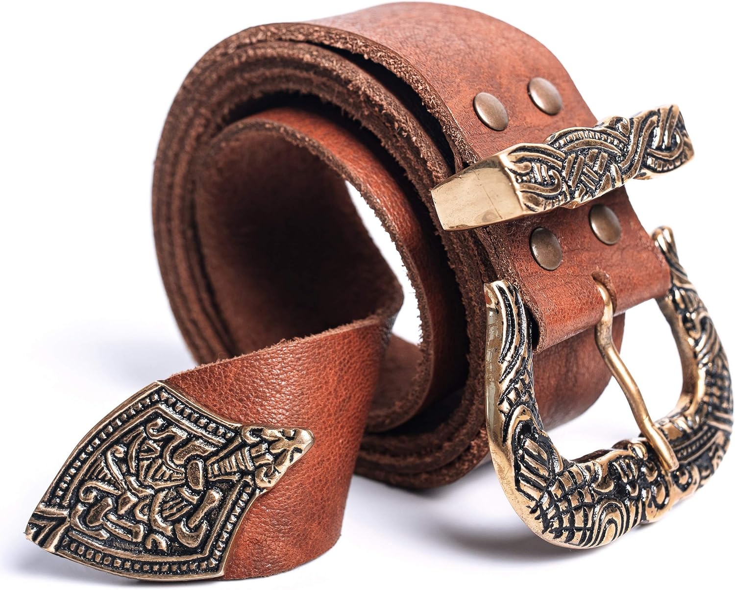 Cinturón de cuero vikingo con hebilla y punta de latón: Amazon.es: Ropa