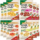 Snak Club Tajin Gummy Candy Fruit Rings, Gummies with Chili and Lime Seasoning, Mild Spice, Gluten-Free and Vegan Snacks, Assorted Variety, Mango, Pineapple, Peach, Watermelon, Snack Size 12 Pack