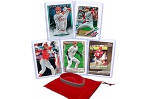 PANINI, BOWMAN, TOPPS Shohei Ohtani Baseball Cards (5) ASSORTED Los Angeles Angels Trading Card and Wristbands Gift Bundle