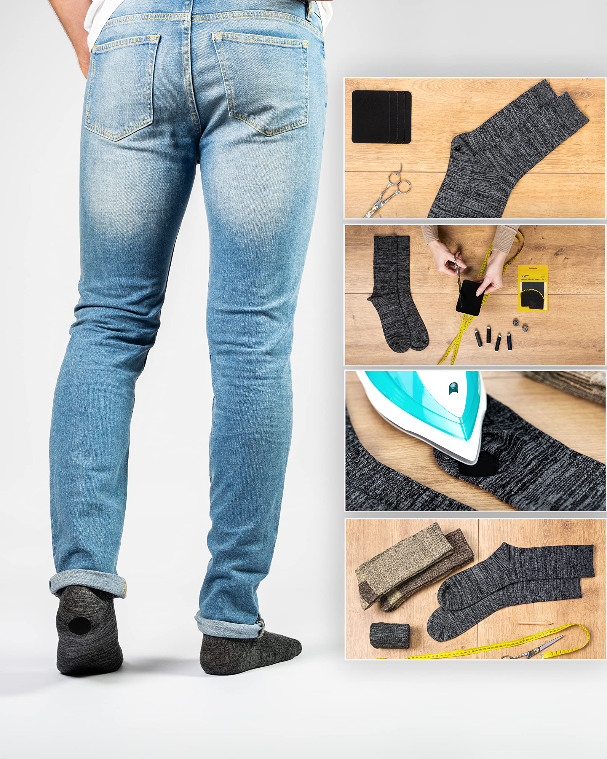 ZEFFFKA Premium Quality Fabric Iron-on Patches Inside & Outside Strongest Glue 100% Cotton Black Repair Decorating Kit 12 Pieces Size 3