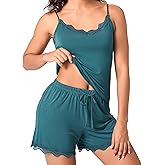 BAMBOO COOL Women's Pajama Sets Lace Trim PJ Set with Shorts Sexy Ruffles Sleepwear for Women