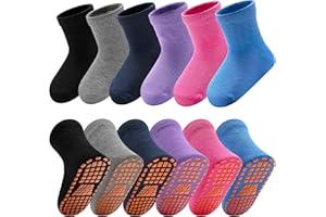 SkiBeaut 6 Pairs Kid Grips Socks Youth Non Slip Child Grippers Socks Young Boys Girls Teen Team Athletic Socks for Age 2-13