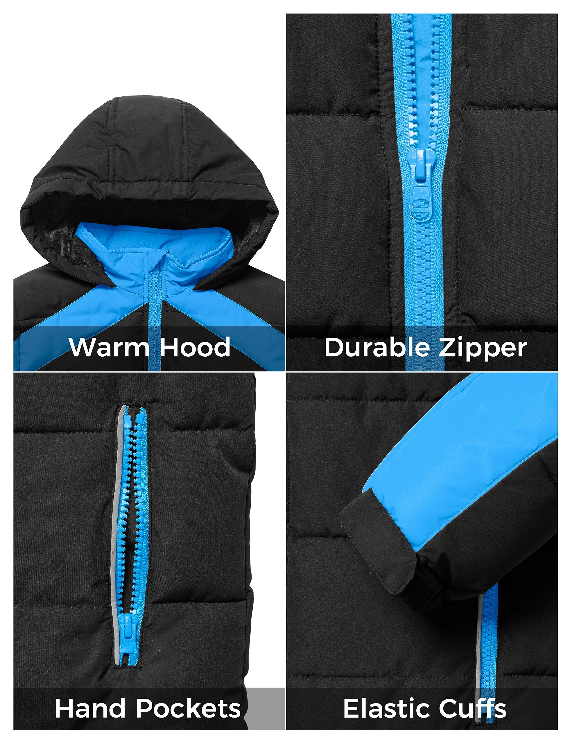 ZSHOW Boys' Hooded Puffer Jacket Waterproof Warm Winter Coat Soft Fleece Lined Outerwear Jacket