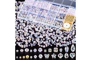 Zefy 2000+ Pcs Crystal Glass Beads for Jewelry Making, 24 Styles 3-15mm Assorted Faceted Craft Bead Kit for DIY Bracelet Neck