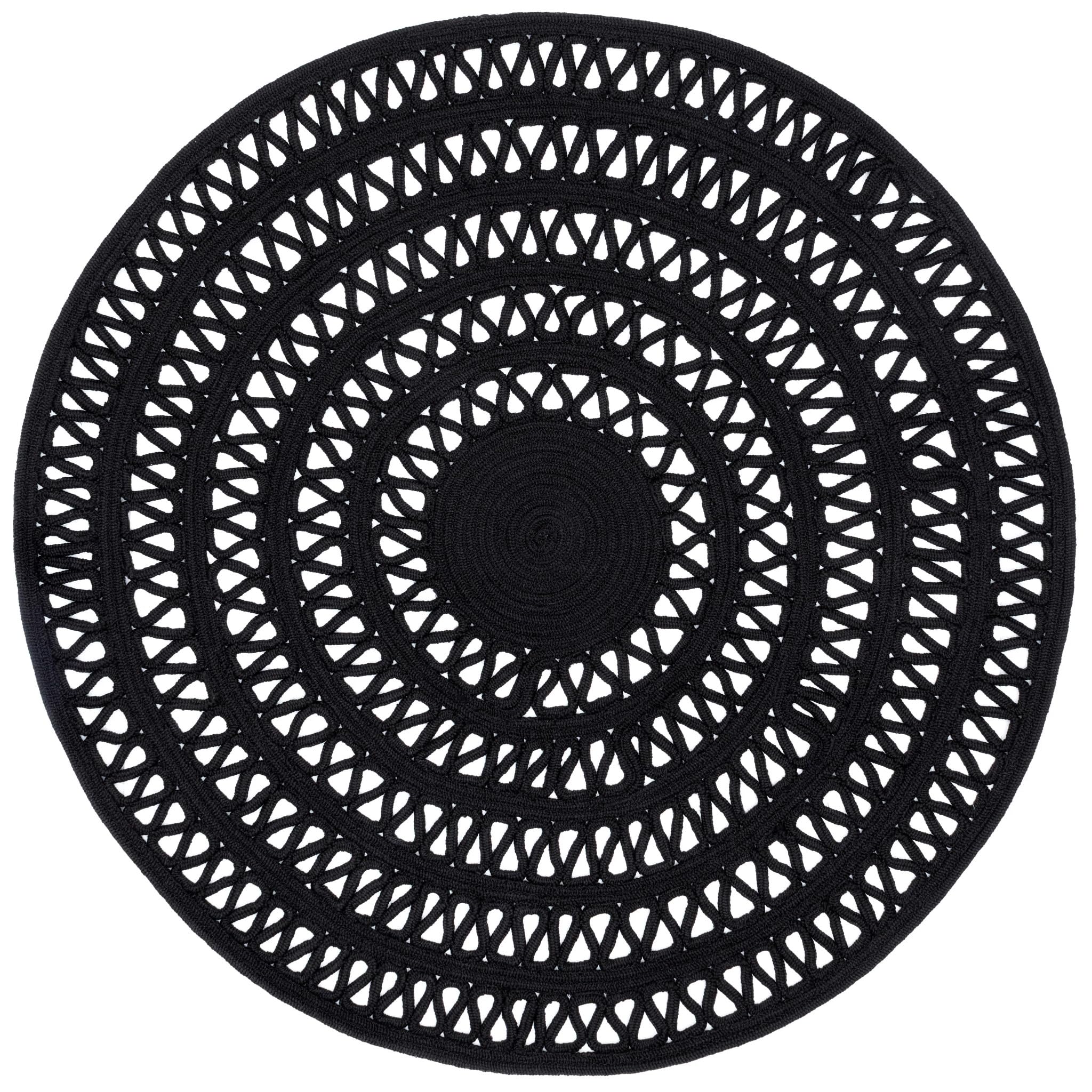 Photo 1 of **reference image**Dash and Albert Bowline Black Handwoven Indoor/Outdoor Round Rug, 10' Round Feet, Black Solid Pattern - Premium Luxury Hotel Quality Soft Breathable Hypoallergenic Machine Washable Easy Care All