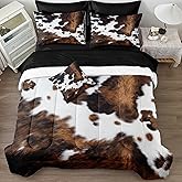 Bedbay Cow Print Comforter Set King Size Animal Skin Bedding 8 Pcs King Bed in a Bag Western Cowhide Rustic Bedding Brown Milk Cow Print Bed Set for All Seasons(Brown,King)