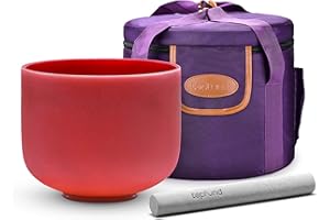 TOPFUND C Note Red Crystal Singing Bowl 10 inch Root Chakra with Heavy Duty Carrying Case and Singing Bowl Mallets