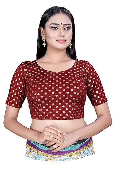 Women's Dark Maroon Stretchable Designer Pure Cotton Lycra Stitched Readymade Free Size Blouse