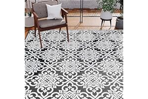 HUGEAR Outdoor Plastic Straw Rug, Waterproof Outdoor Rugs for Patios Clearance, Reversible Area Rug, Large Outside Carpet for Camping, Balcony, RV, Picnic,(9x12ft Danica/Black&White)