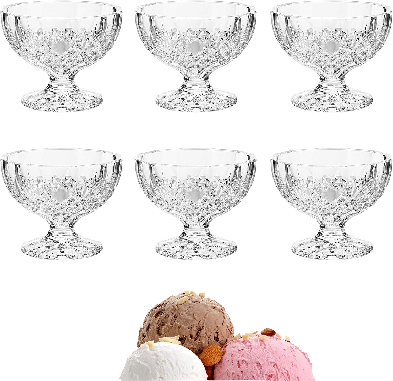 Dessert Ice Cream Cups Mini Truffle Bowls, Salad Fruit Dish Crystal Style Glass - Lead (Pb) Free (6)