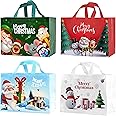 16PCS Christmas Gift Bags,Christmas Tote Bags with Handles, Christmas Treat Bags, Multifunctional Non-Woven Christmas Bags for Gifts Wrapping Shopping, Xmas Party Supplies, 13"×9.8"×6.6"
