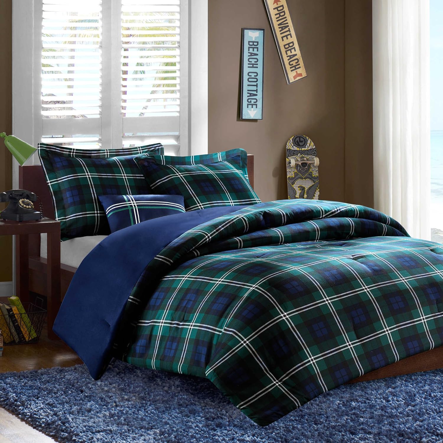 Amazon Com Brody Men S Plaid Blue Green Prints Boys Bedding Twin