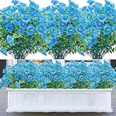 DRT DERUITAI 8 Bundles Artificial Flowers for Outdoors,UV Resistant Fake Outdoor Flowers,Faux Plastic Shrubs for Outside Indoor Home Décor(Blue)