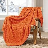 Whale Flotilla Fuzzy Fleece Throw Blanket for Couch, Bed, Soft Fluffy Jacquard Waffle Blankets for All Season, Lightweight and Warm, 50x60 Inch, Burnt Orange