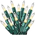 PREXTEX 50 Count Clear Christmas Tree Lights with Green Wire - 10 ft Warm White Twinkle Lights for Indoor or Outdoor Use - Holiday Fairy String Lights for Christmas Trees, Patios, and More