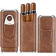 COOL KNIGHT Leather Cigar Case - Cedar Wood Lining Travel Humidors for Cigars - Cigar Accessories Include Stainless Steel Cigar Cutter - Cigar Gift Box for Cigar Lovers (Brown)