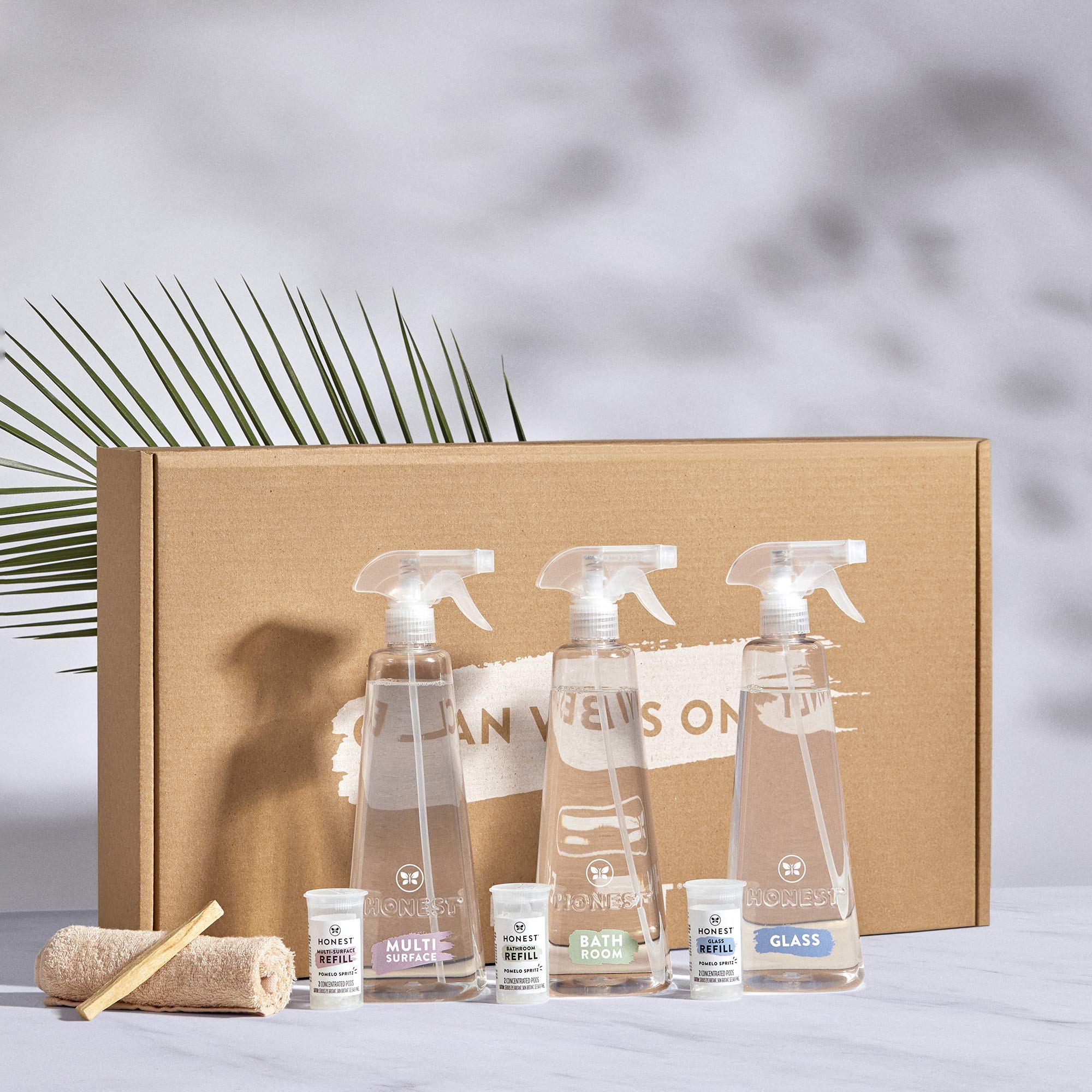 The Honest Company Clean Vibes Refillable Multi-Room Cleaning Kit | 3 Spray Bottles, 6 Concentrated Pods, Pomelo Spritz Scent