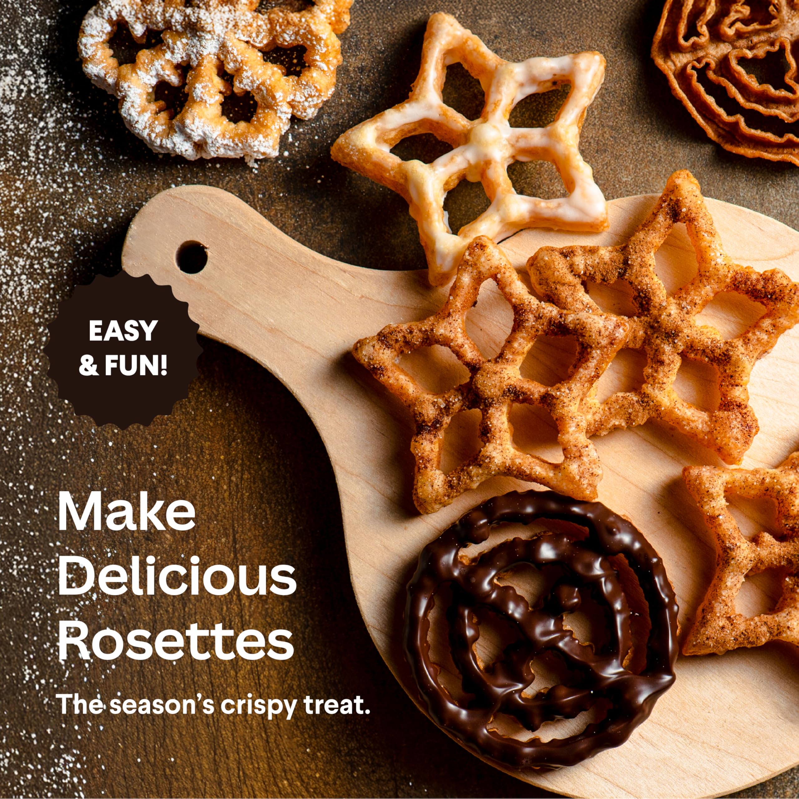 Swedish Rosette Iron Set with Handle Cooking Gifts – Rosette Maker & Bunuelos Mold Holiday Baking Essentials | Funnel Cake Maker & Waffle Iron Kit – Rosettes Unique Baking Gift Set for Women