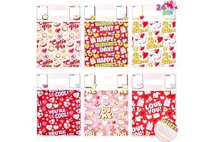 JOYIN 48 Pcs Valentine’s Day Sealing Gift Bags with Handles, 6-Design Candy Bags for Classroom Exchange