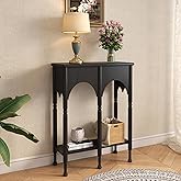 Topbele Console Table with Storage Shelf, 28" Small Entryway Table with Roman-Style Legs, Wooden Sofa Table Retro 2-Tier for 