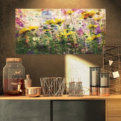 Designart PT13839-32-16 Coreopsis Flowers and Paint SplashesFlower Artwork on Canvas, 32x16 - Amazon deal for $41.99