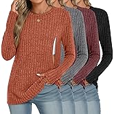 Velvelhall 4 Pack Women Nursing Shirts Breastfeeding Long Sleeve Tops Thermal Sweaters with Hidden Zipper Ribbed Maternity