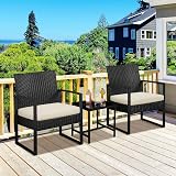 Yaheetech 3-Piece Rattan Garden Furniture Set 2 Chairs Table Black Beige view 2