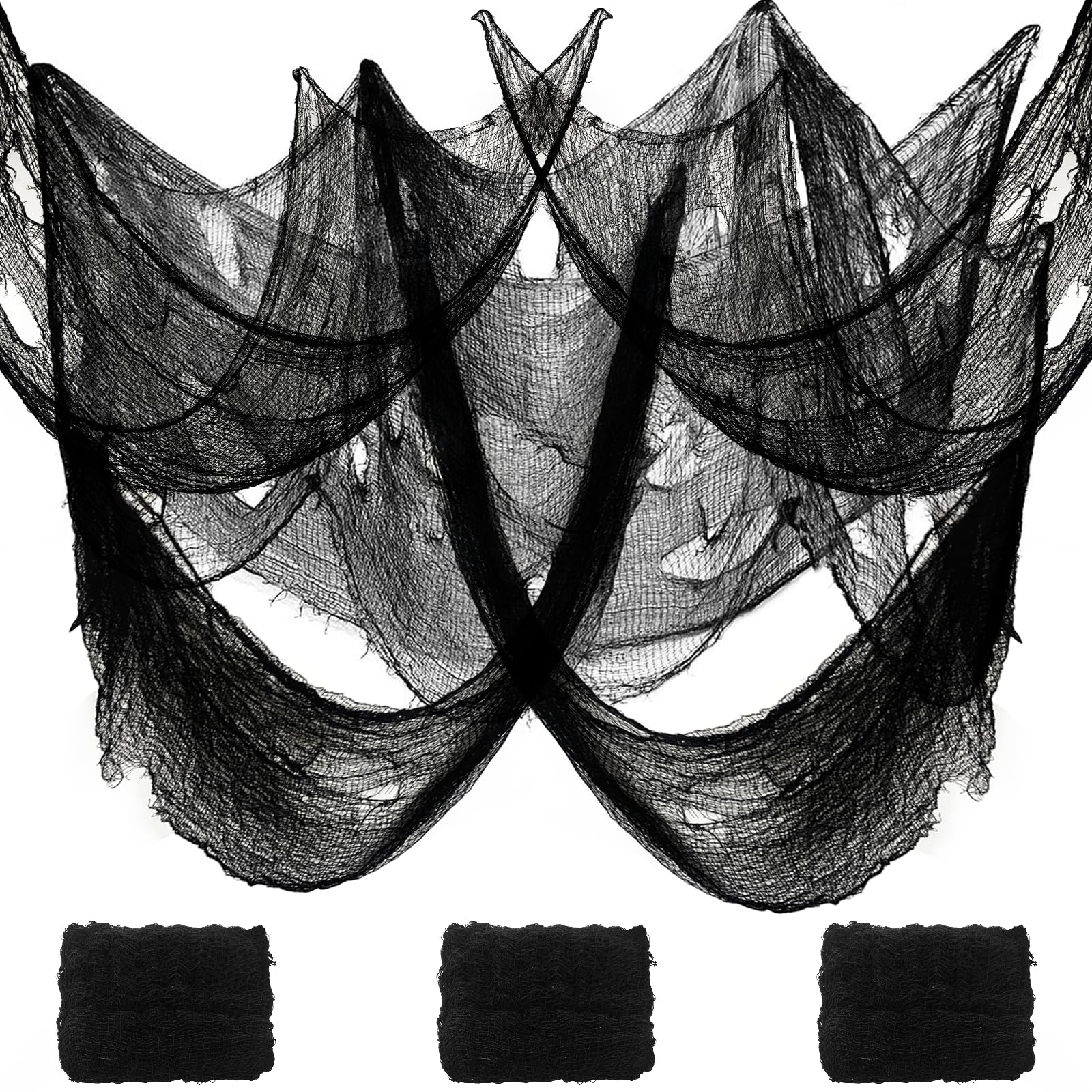 Photo 1 of 3 Pack Halloween Decorations Creepy Cloth, 120 x 30 Inch Black Creepy Gauze for Decor, Halloween Decoration, Scary Spooky Decor for Outdoor, Indoor, Cauldron, Tree, Wall