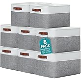 Uiifan 8 Pack 16 x 12 x 10 Inch Large Storage Baskets Collapsible Fabric Storage Cubes Bins with Handles for Shelves Closets Nursery Home Clothes Toys Organizers, Gray