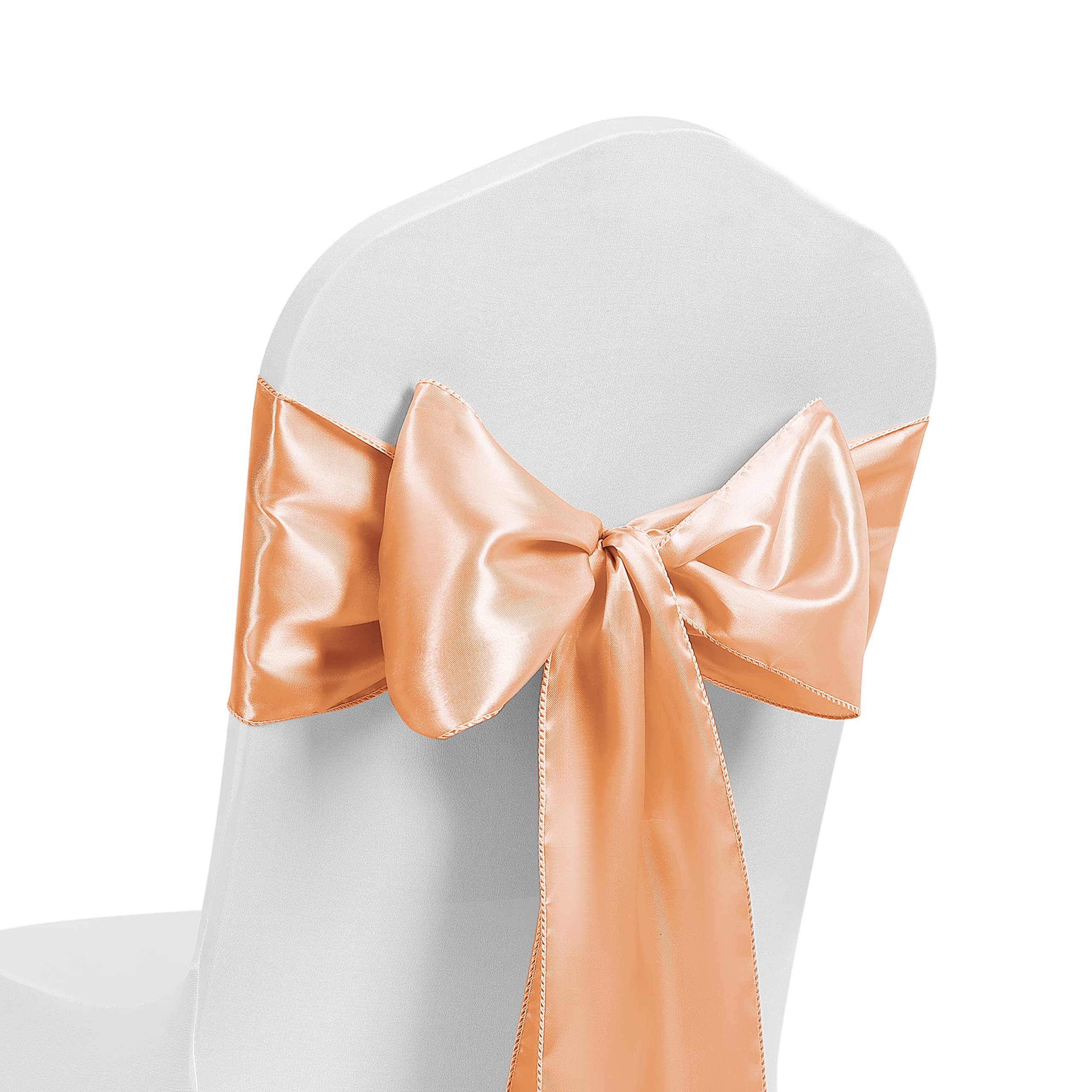 Satin Chair Sash WIDER FULLER BOWS Chair Sashes Bow Back Tie Ribbon Wedding Banquet Decoration (Peach, 50)