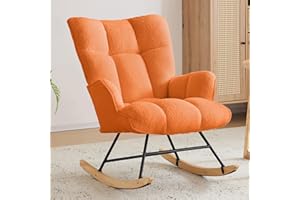 Zedachica Rocking Chair Nursery Teddy Upholstered Glider Rocker Rocking Accent Chair Padded Seat with High Backrest Armchair Comfy Side Chair for Living Room Bedroom Offices (Orange Teddy)