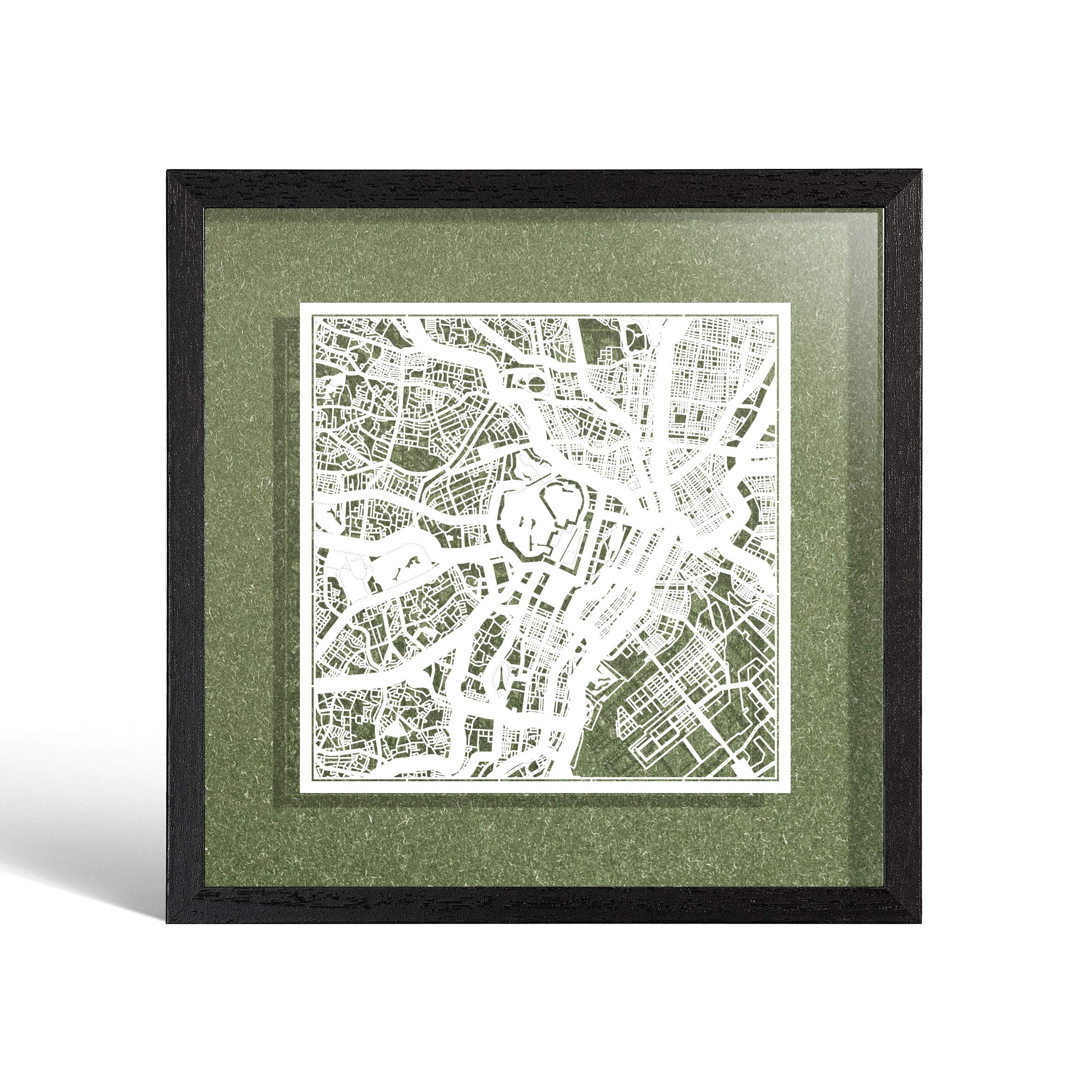 O3 DESIGN STUDIO Tokyo Marco de Papel para mapas, White map, Black frame, 9x9 inches, Gift Boxed, 4 background color, self-changing, Paper Art
